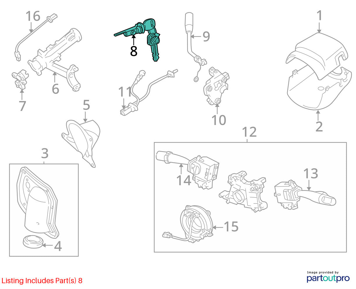 2001-2007 Toyota Sequoia Steering Column Ignition Switch & Key OEM 69057-34040