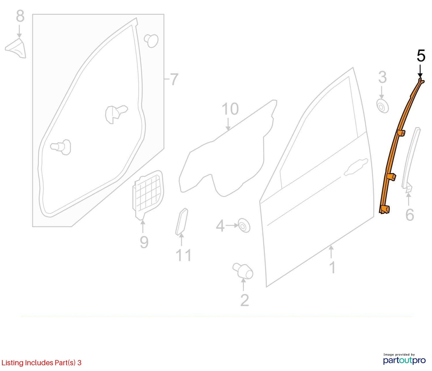 2014-2018 Subaru Forester Front Left Driver Side Window Guide OEM 61240SG111