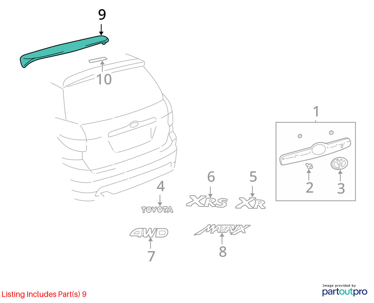 2003-2008 Toyota Matrix Rear Upper Outer Tailgate Spoiler Wing OEM 67021-02040