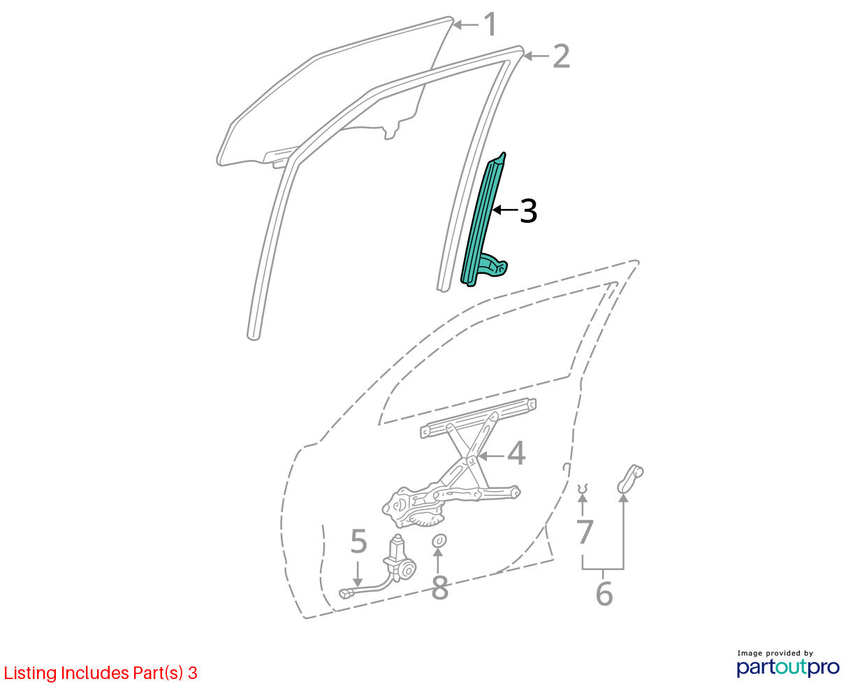 2003-2008 Toyota Matrix Corolla Front Right Window Guide Rail Track 67403-02040