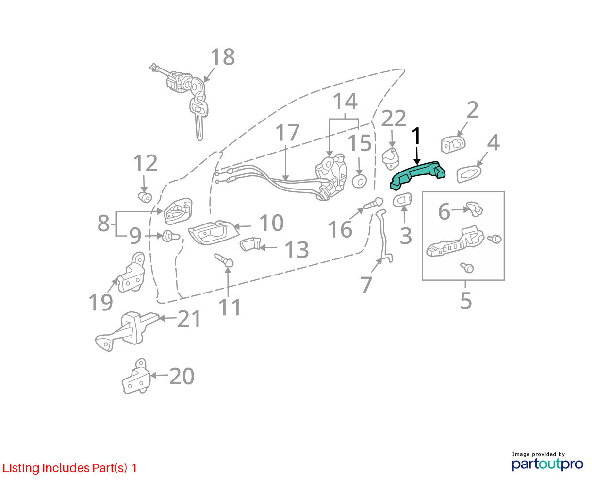 03-05 Toyota Corolla Matrix Rear Left Exterior Door Handle OEM 69211-AA020-B0
