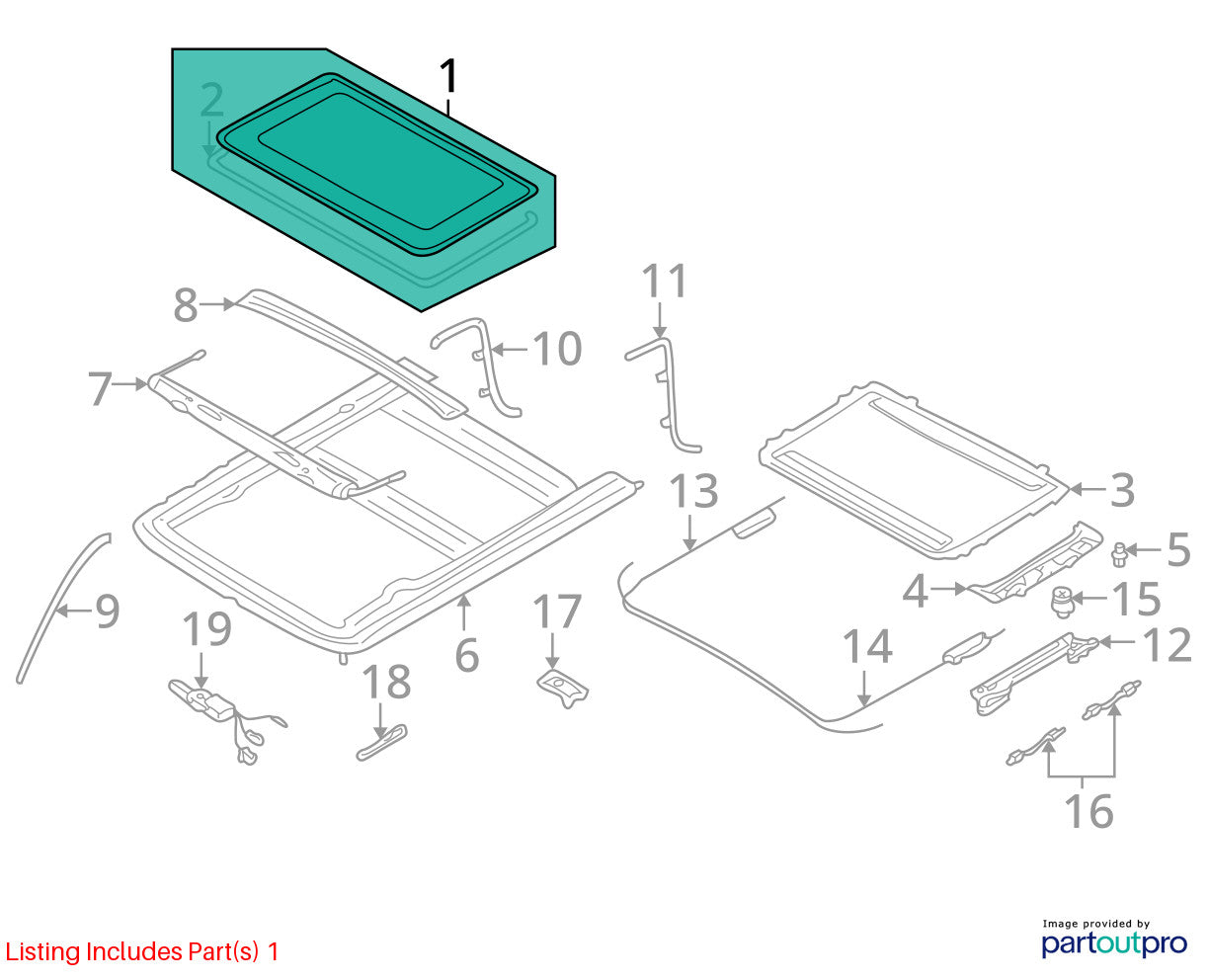 2000-2004 Nissan Pathfinder Sunroof Sun Roof Moonroof Top Glass OEM 91210-5W501