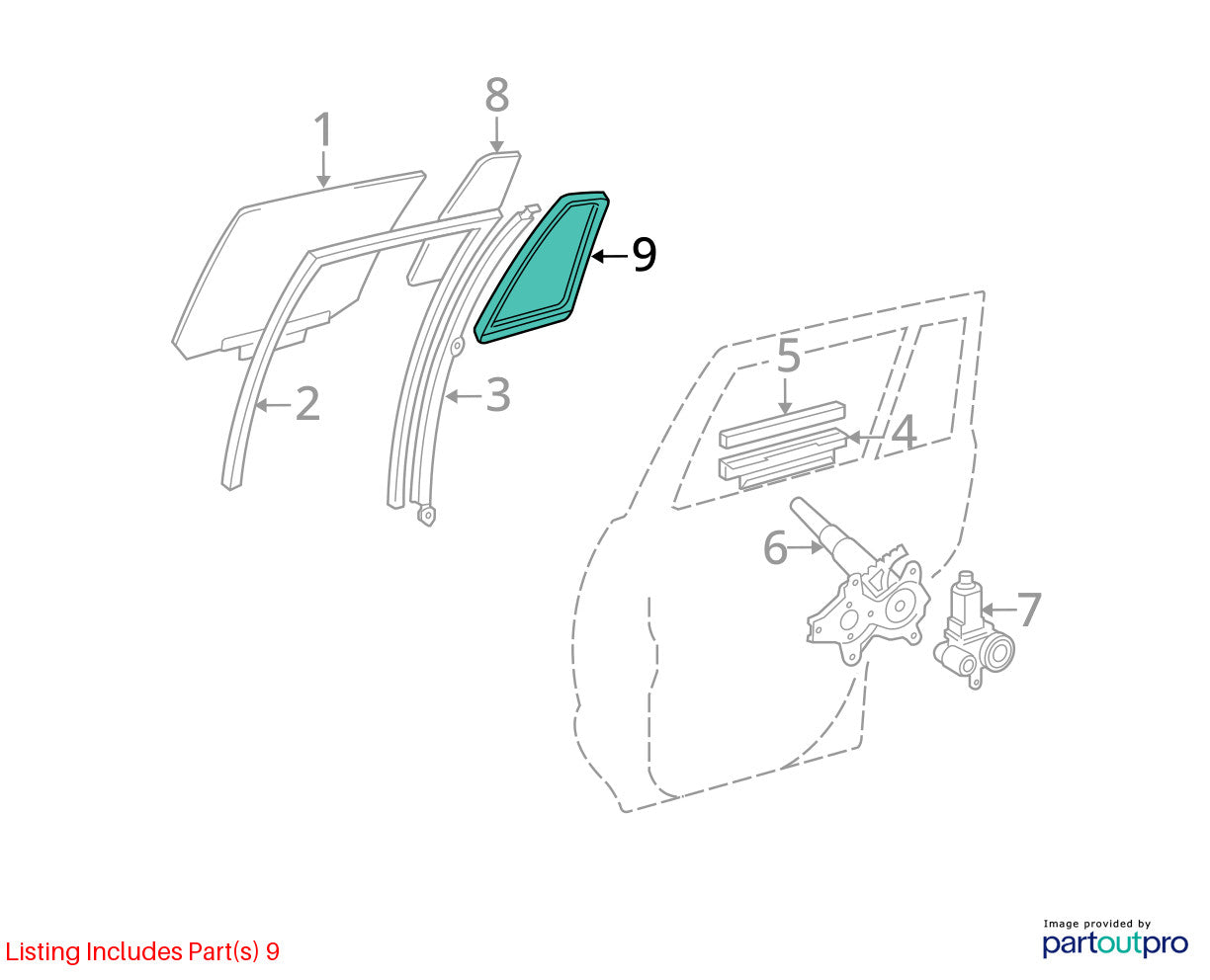01-07 Toyota Highlander Rear Right Door Window Vent Fixed Glass OEM 68123-48070