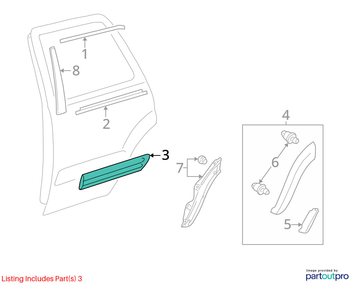 01-04 Toyota Sequoia Rear Right Passenger Door Molding Trim OEM 75741-0C040-E0