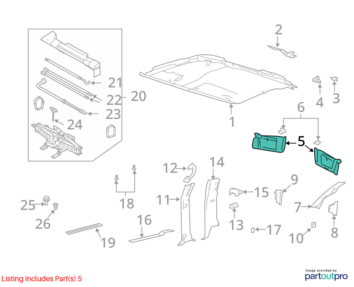 2004-2008 Ford F150 Right Passenger Side Sun Visor Gray OEM 4L3Z-1504104-BAB