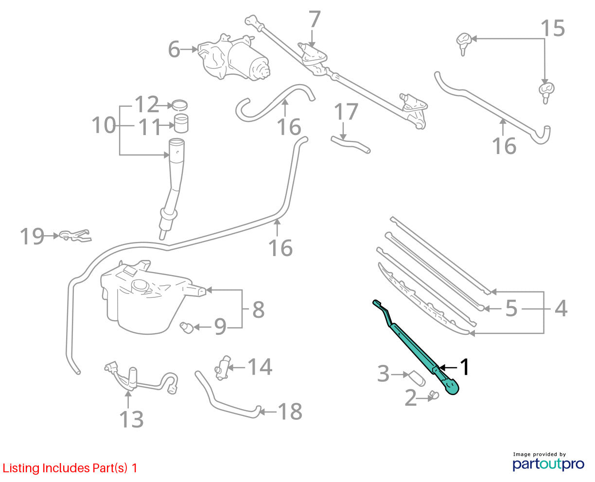 2001-2007 Toyota Sequoia Front Right Side Windshield Wiper Arm OEM 85211-0C010