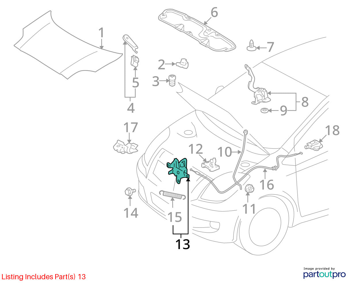 2007-2013 Toyota Yaris Front Hood Bonnet Latch Lock Assembly OEM 53510-52360