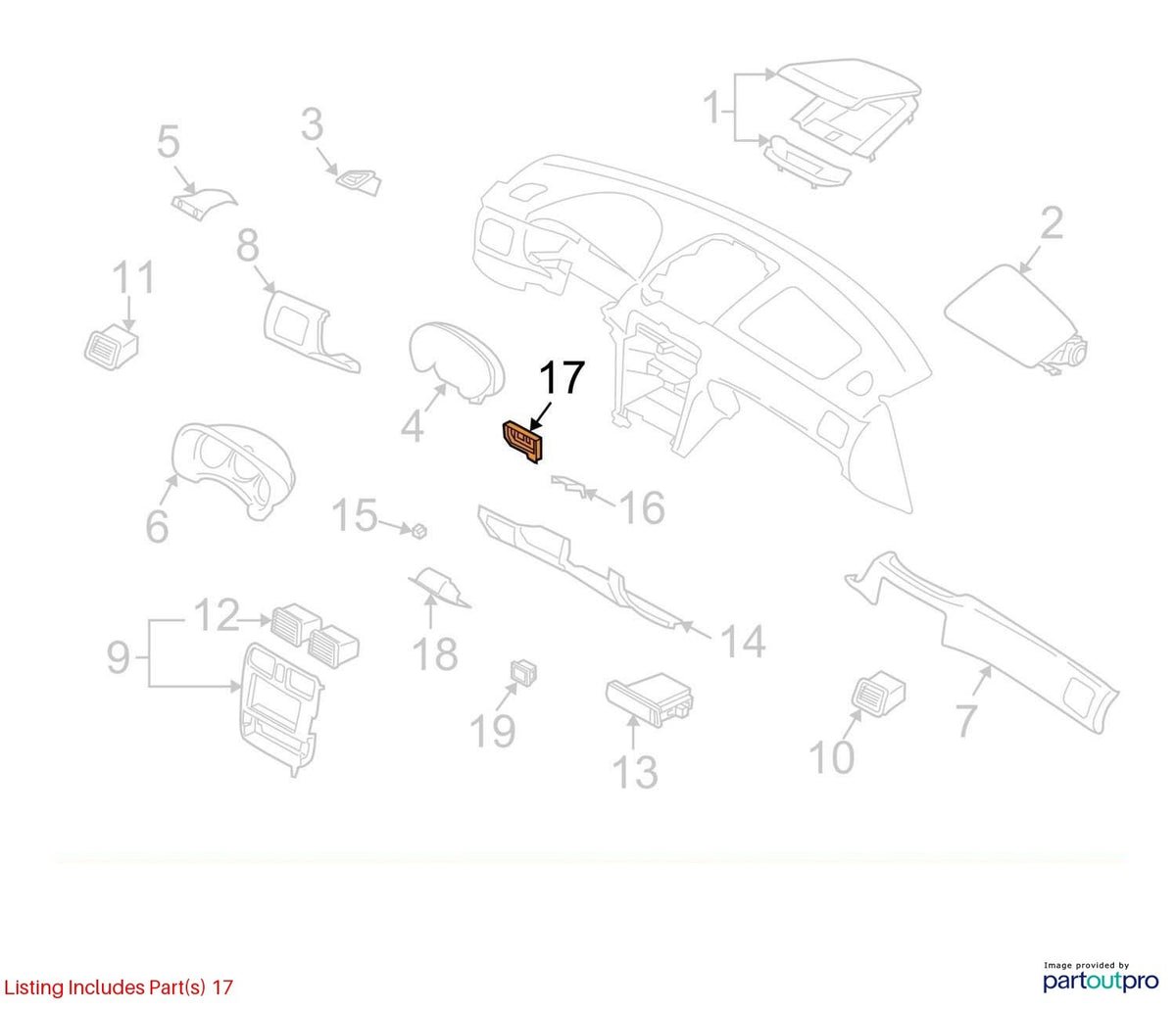 2003-2008 Subaru Forester Lower Dash Case Fog Cruise Switch Panel OEM 66211SA220