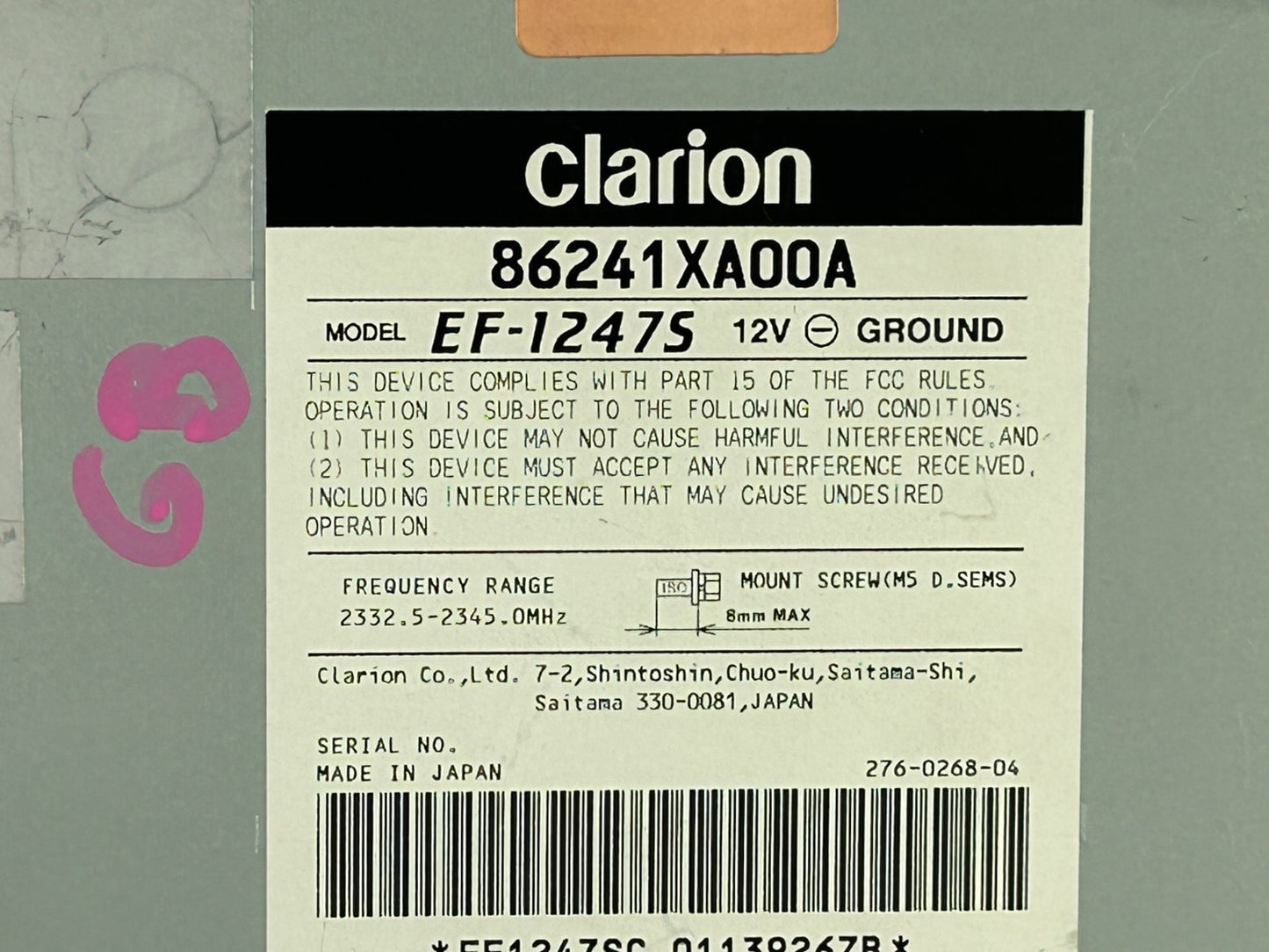 2010-2014 Subaru Legacy Clarion XM Satellite Radio Module Tuner OEM 86241XA00A