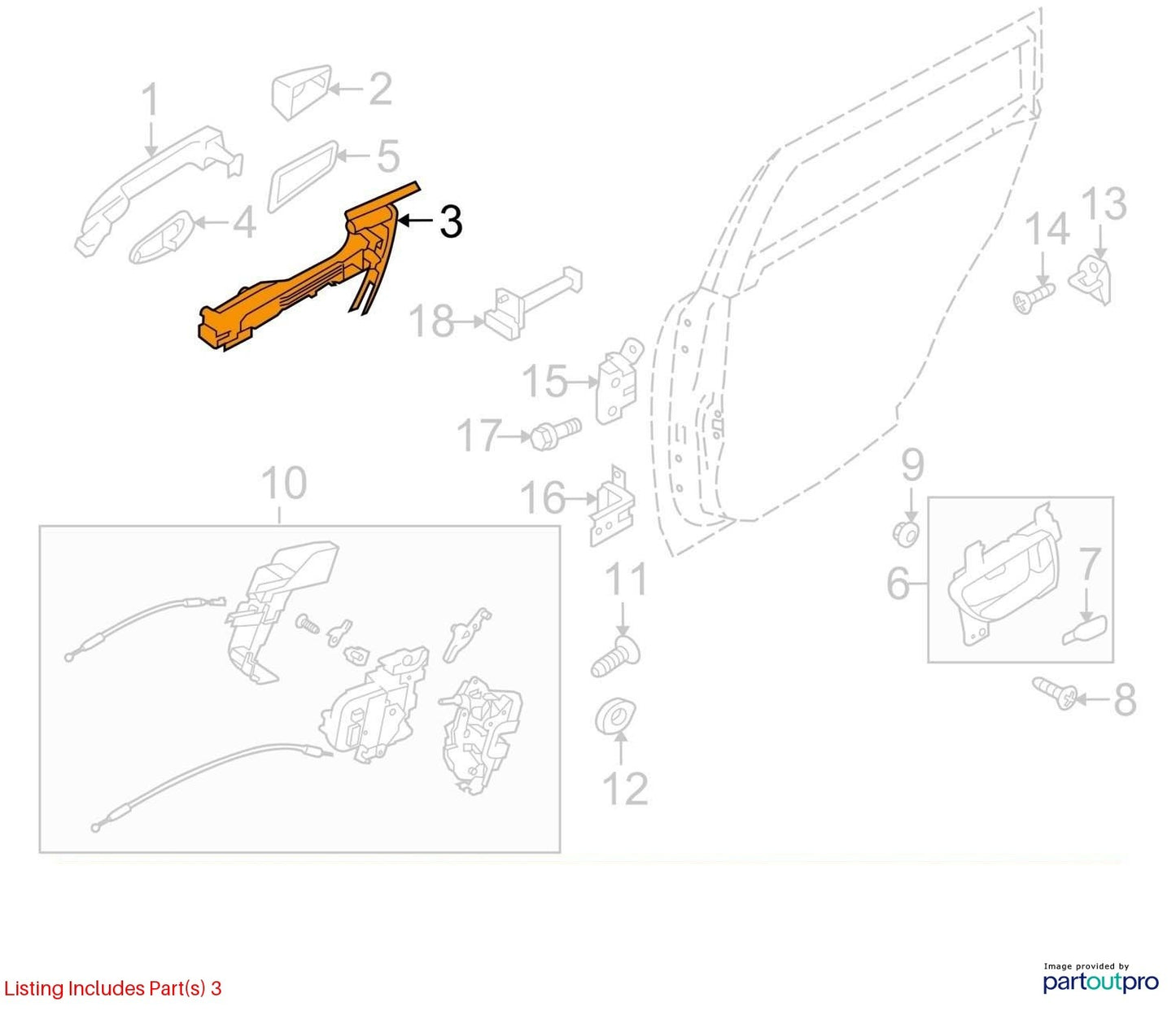 2010-2014 Subaru Outback Rear Right Side Exterior Door Handle OEM 61169AJ10A