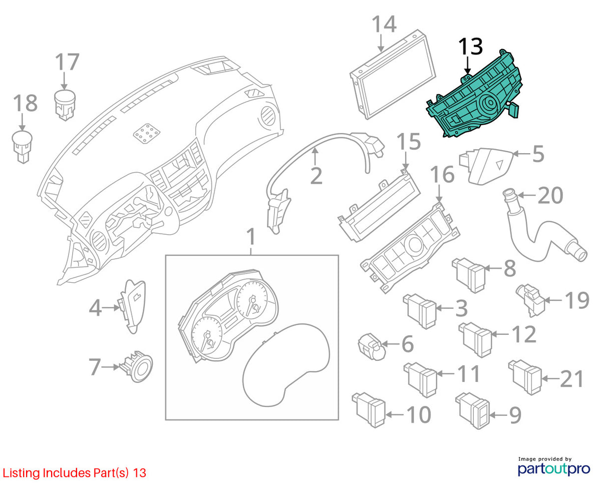 13-17 Nissan Pathfinder Dash Center Multifanctionl Control Panel OEM 28395-3KA0A