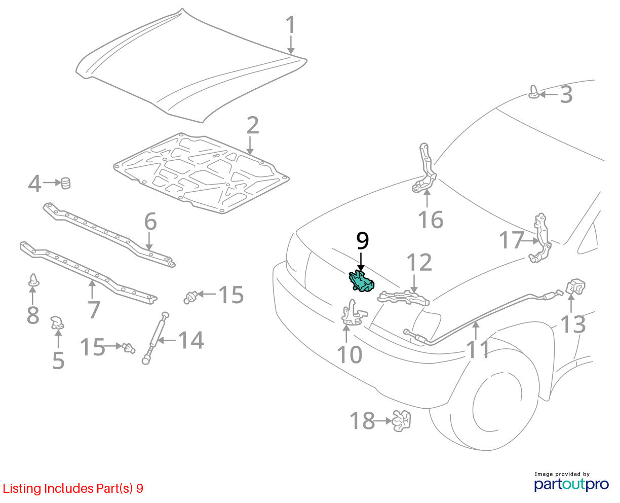 98-05 Toyota Land Cruiser Front Hood Latch Lock Release OEM 53510-60130
