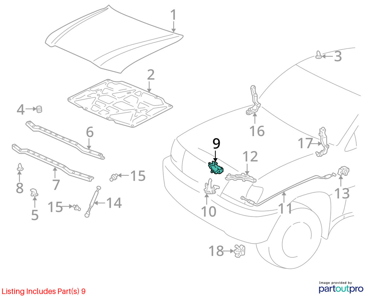 98-05 Toyota Land Cruiser Front Hood Latch Lock Release OEM 53510-60130