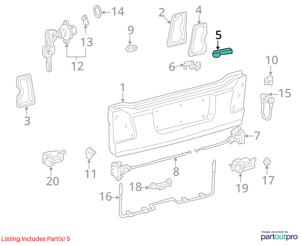 1985-2006 Toyota Land Cruiser Rear Gate Inside Handle with Latch OEM 69212-60030