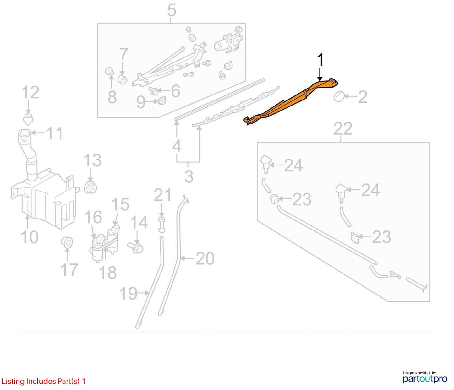 2010-2012 Subaru Outback Front Right Side Windshield Wiper Arm OEM 86532AJ070