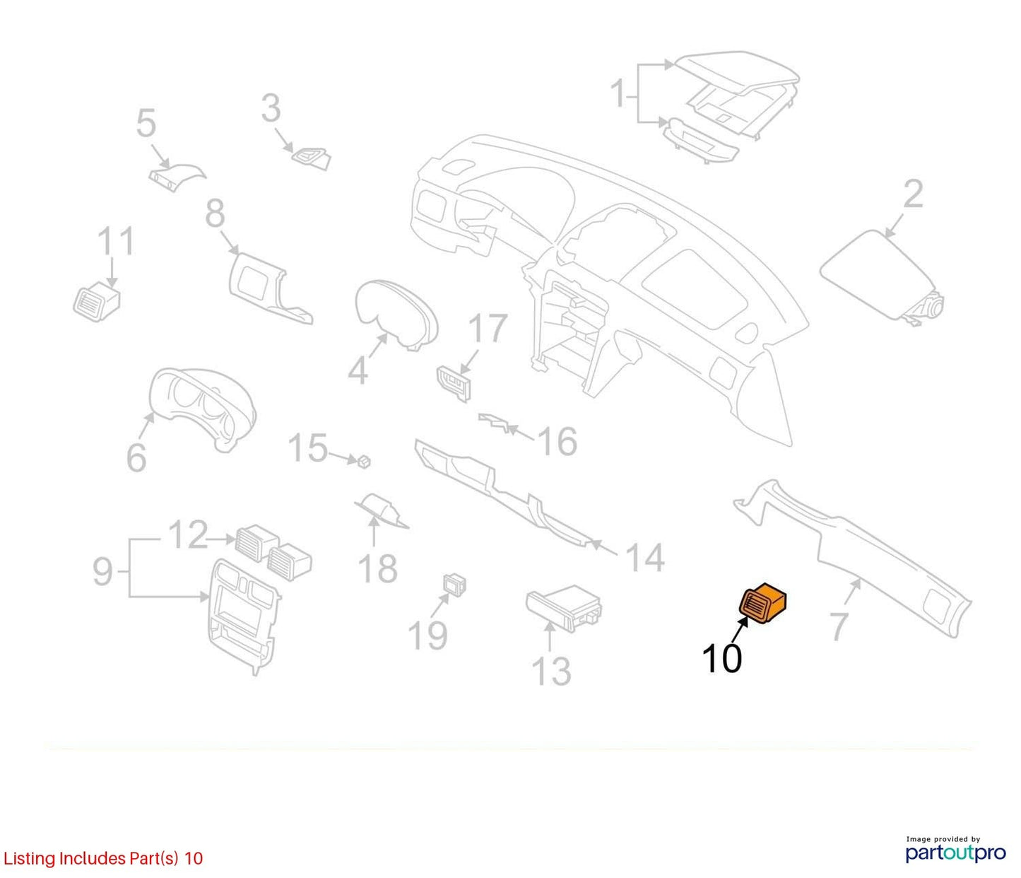 03-08 Subaru Forester Front Right Side Dash A/C Air Vent Duct OEM 66110SA030ML