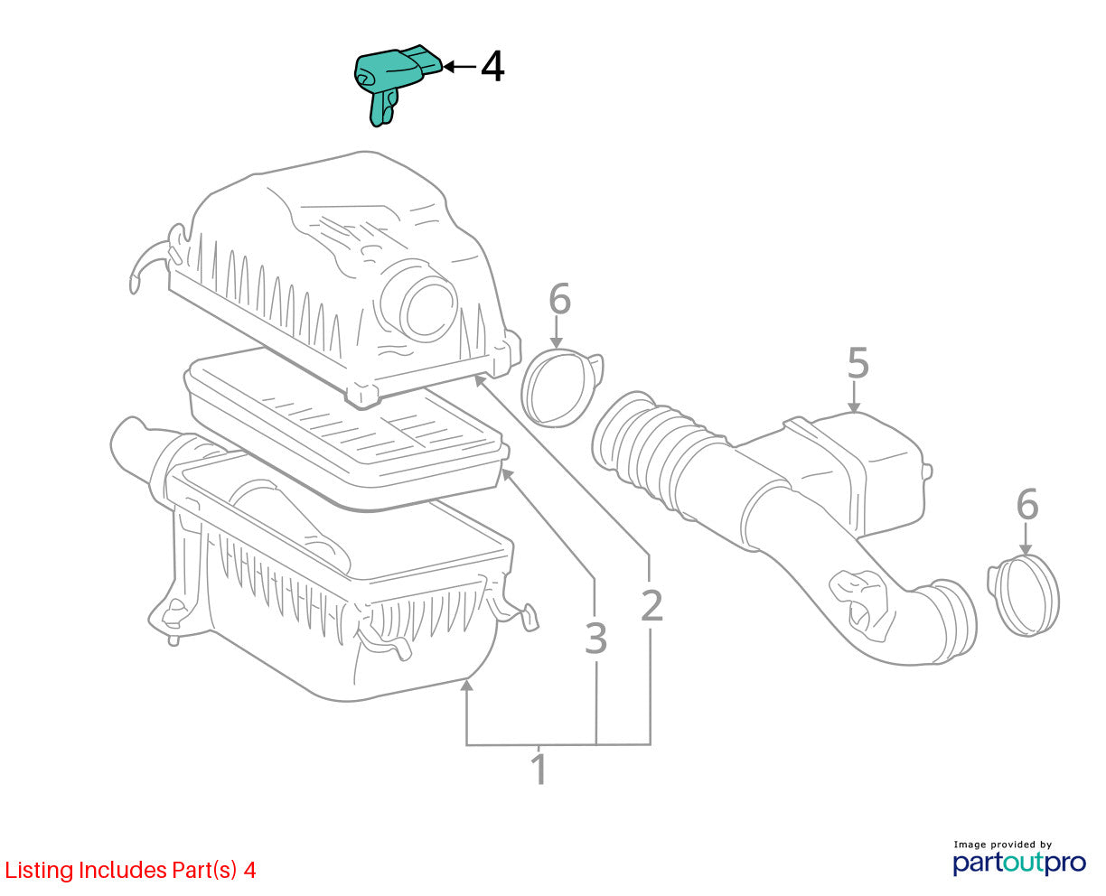 2001-2005 Toyota Sequoia Front Engine Mass Air Flow Sensor Meter OEM 22204-0F010