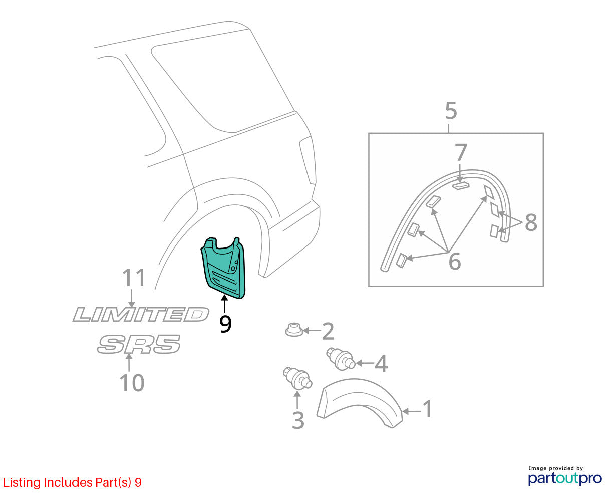 01-07 Toyota Sequoia Rear Left Driver Side Mud Flap Splash Guard OEM 76626-0C030