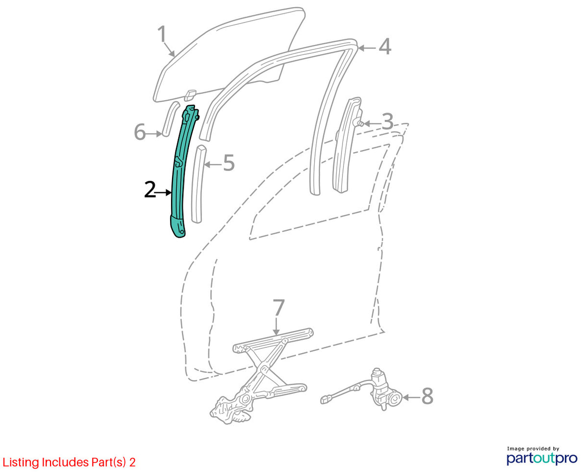 01-07 Toyota Sequoia Front LH Lower Door Guide Channel Rail Set OEM 67402-0C020