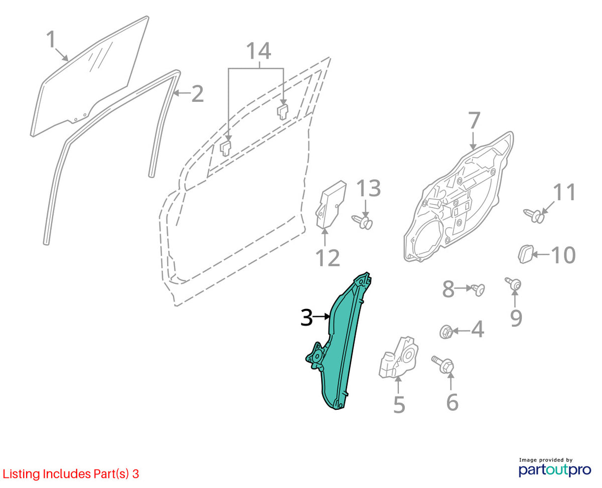 07-15 Mazda CX-9 Front Right Passenger Power Window Regulator OEM TD11-58-590A