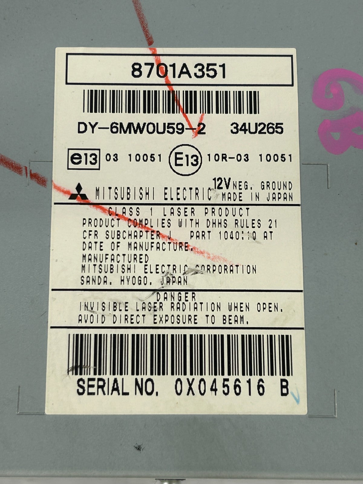 11-13 Mitsubishi Outlander Front Dash AM FM Radio CD Player Unit OEM 8701A469