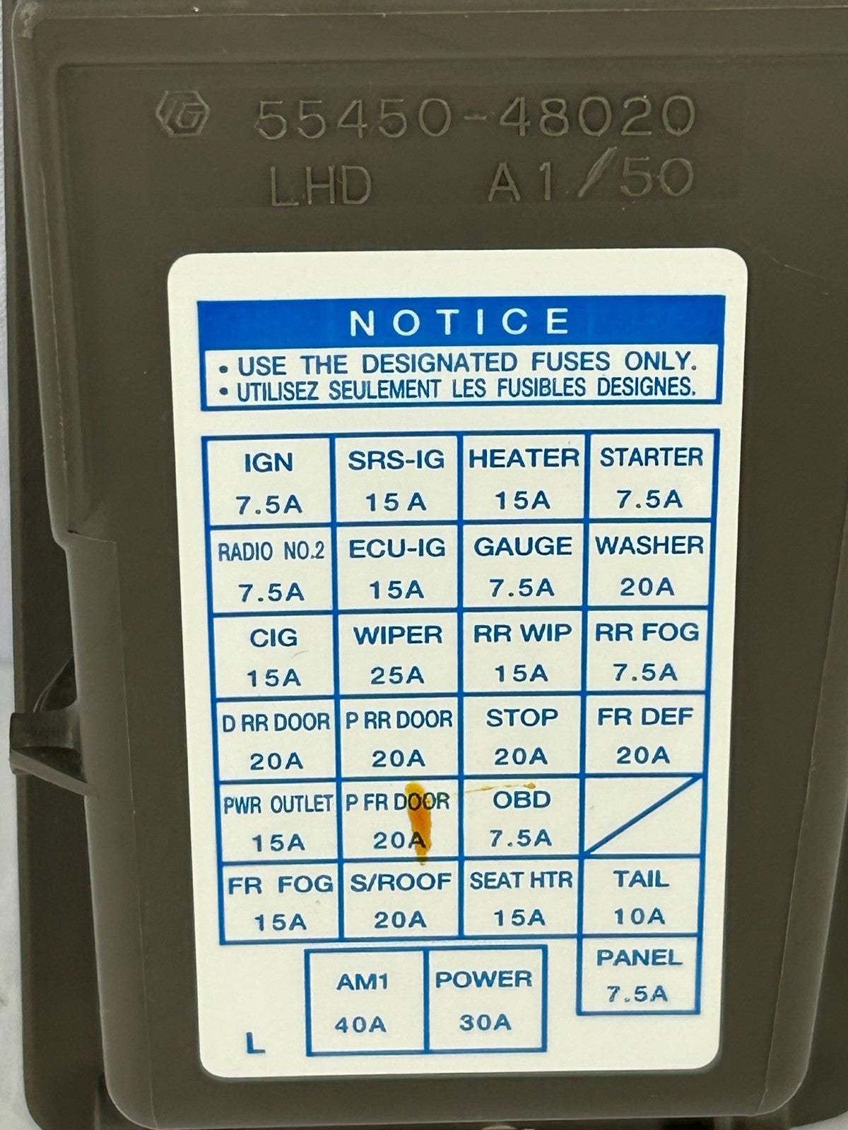 2000-2003 Lexus RX300 In Dash Coin Storage Pocket Fuse Box Cover OEM 55450-48020