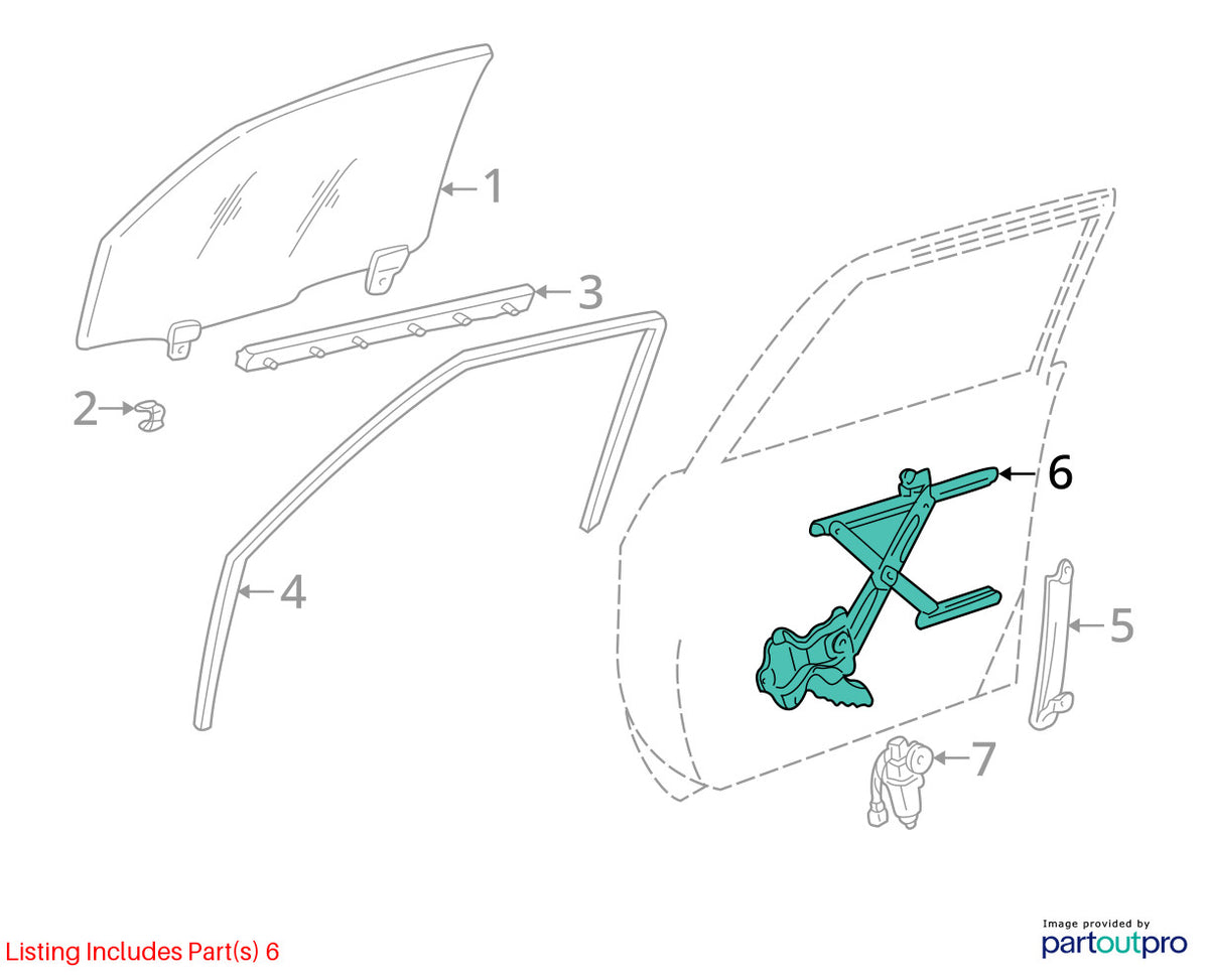98-07 Toyota Land Cruiser Front Right Window Regulator W/ Motor OEM 69801-60070