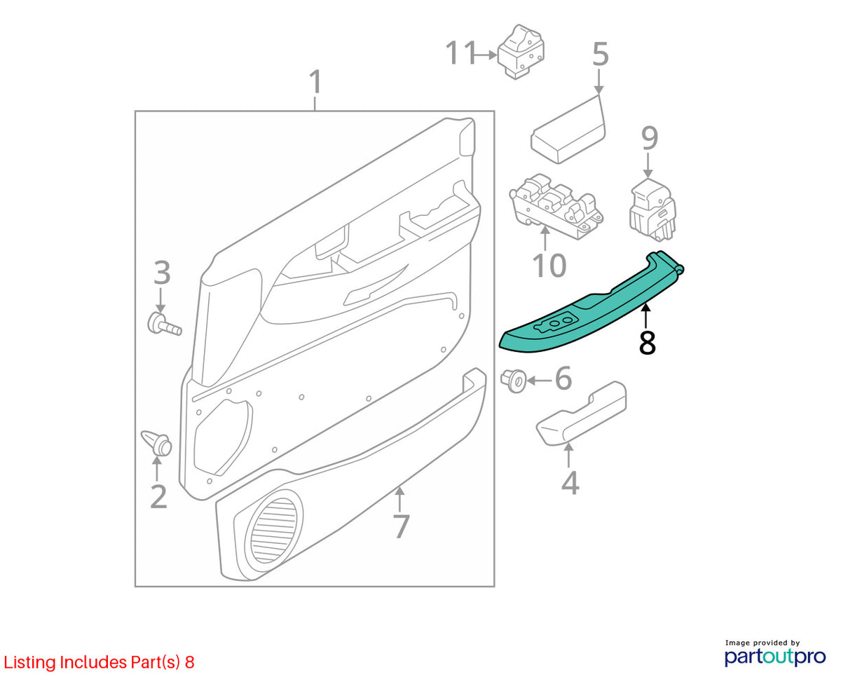 96-99 Nissan Pathfinder Front Right Power Window Switch & Bezel OEM 80960-0W212