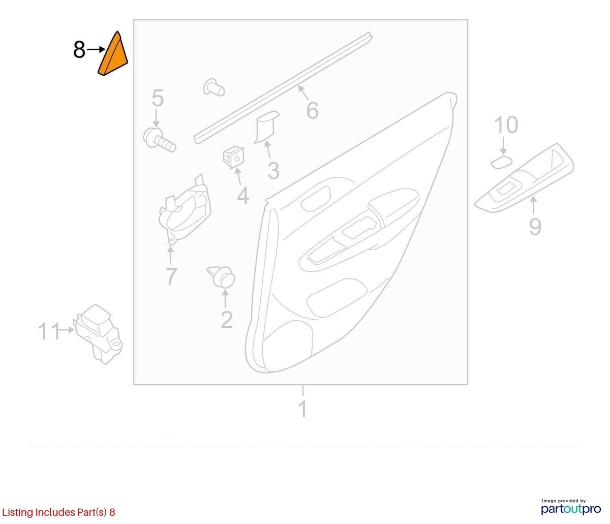 2008-2010 Subaru Impreza Rear Right Door Gusset Corner Trim Cover OEM 94251FG040