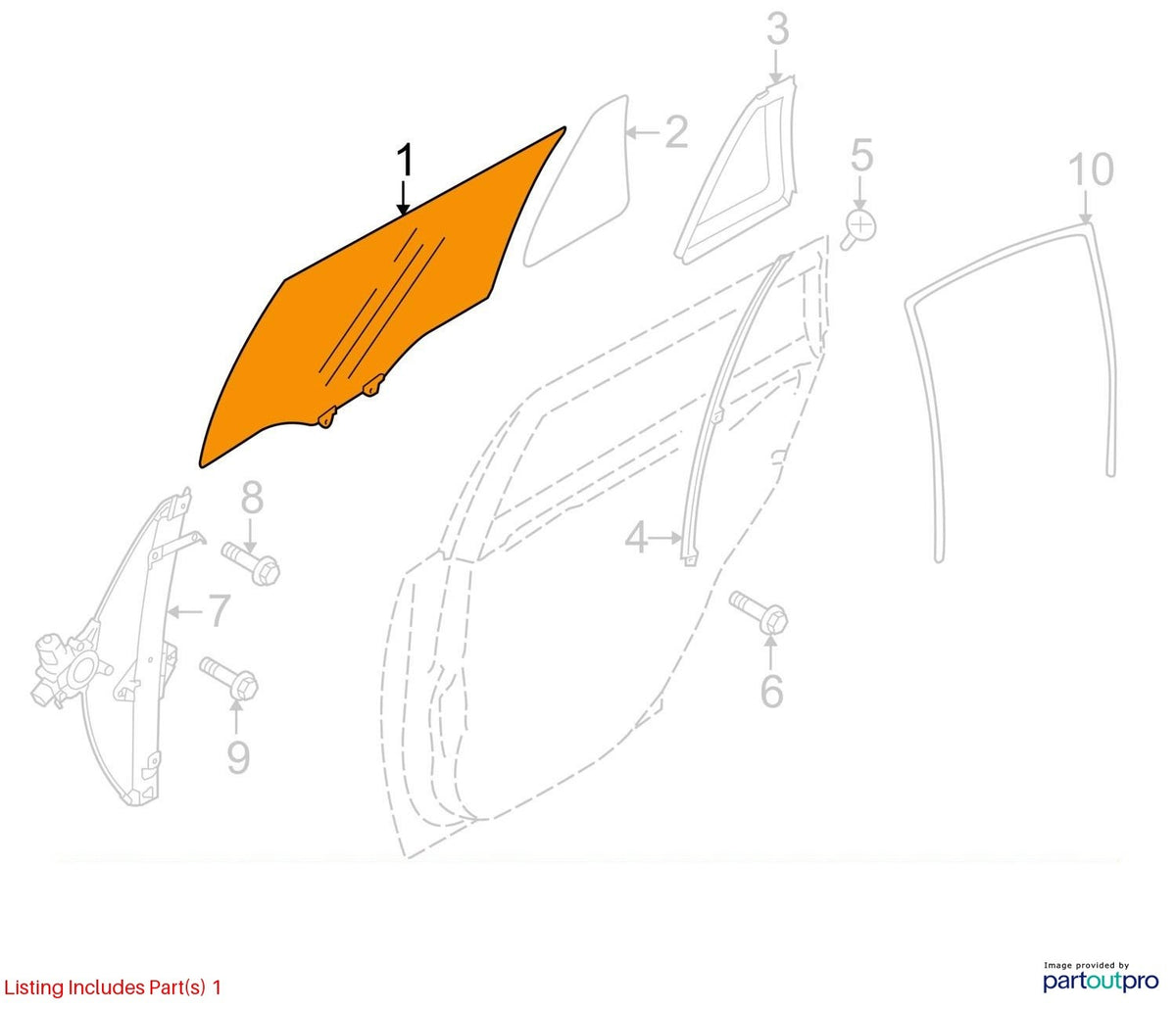 2013-2014 Subaru Outback Rear Right Passenger Door Window Glass OEM 62011AJ38A