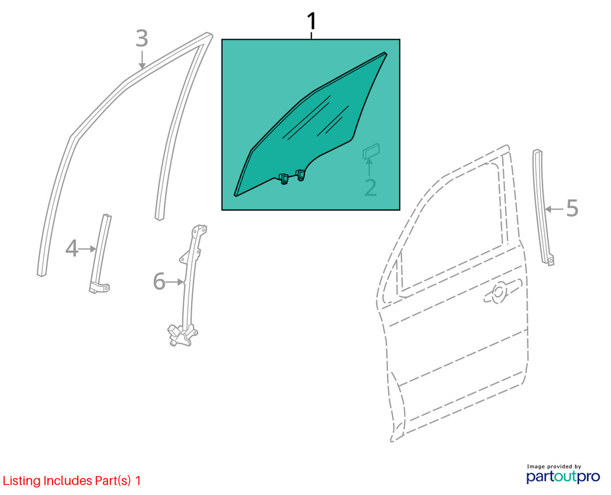 09-11 Honda Pilot Front Right Passenger Side Door Window Glass OEM 73300-SZA-A10