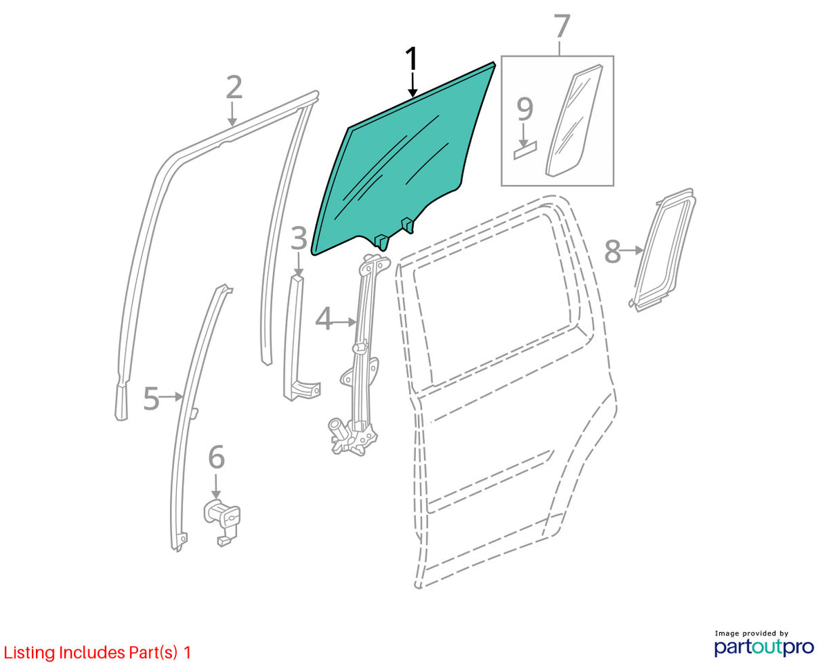 2009-2015 Honda Pilot Rear Left Driver Side Door Window Glass OEM 73450-SZA-A10