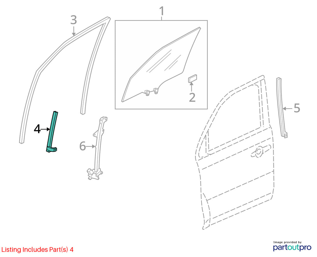 09-15 Honda Pilot Front Left Door Window Guide Sash Channel OEM 72270-SZA-A01