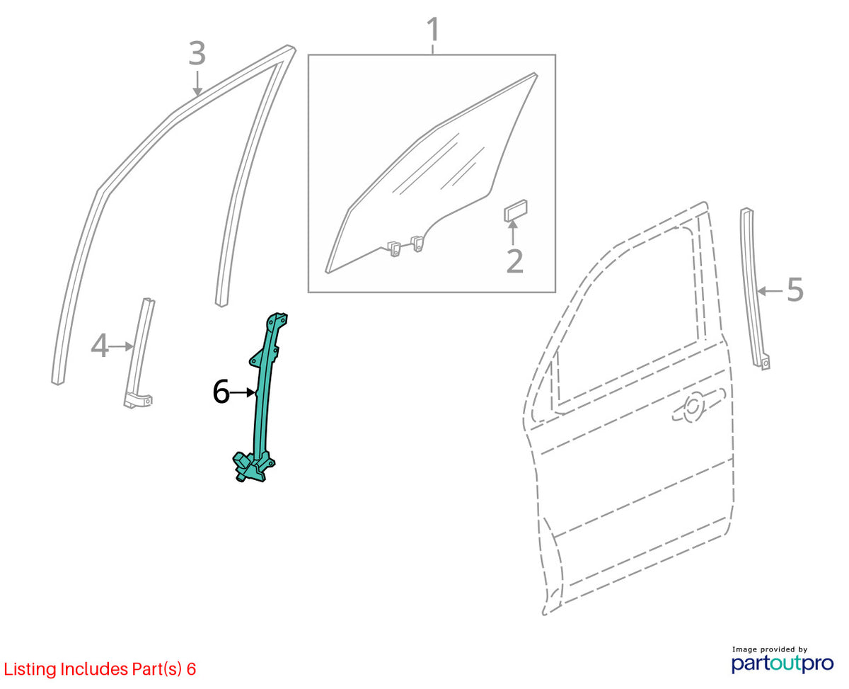 09-15 Honda Pilot Front Right Door Window Regulator & Motor OEM 72210-SZA-A02