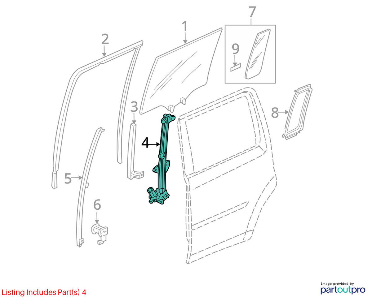 2009-2015 Honda Pilot Rear Left Door Window Regulator & Motor OEM 72750-SZA-A01