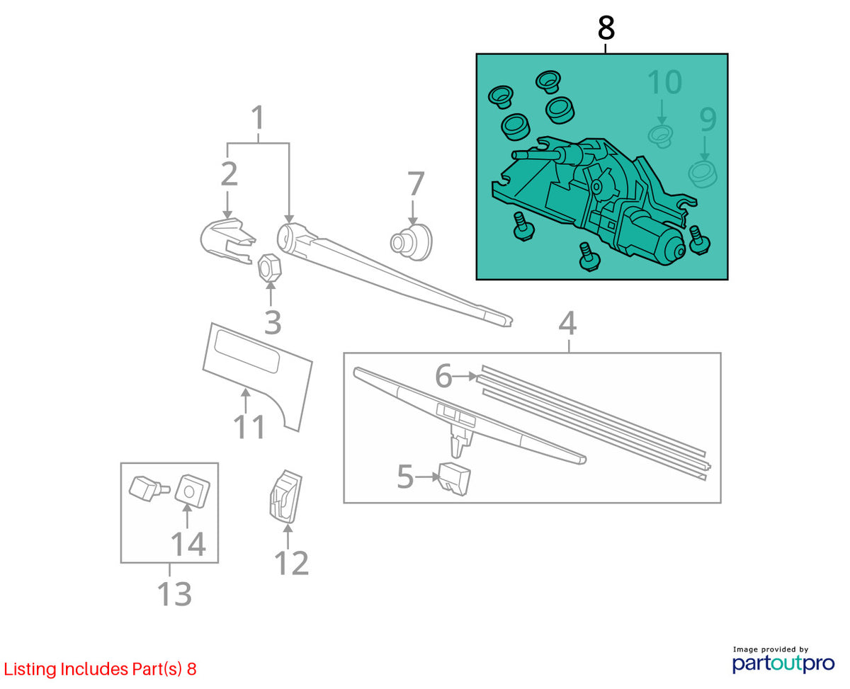 2009-2015 Honda Pilot Rear Tailgate Liftgate Wiper Motor Assy OEM 76700-SZA-A01