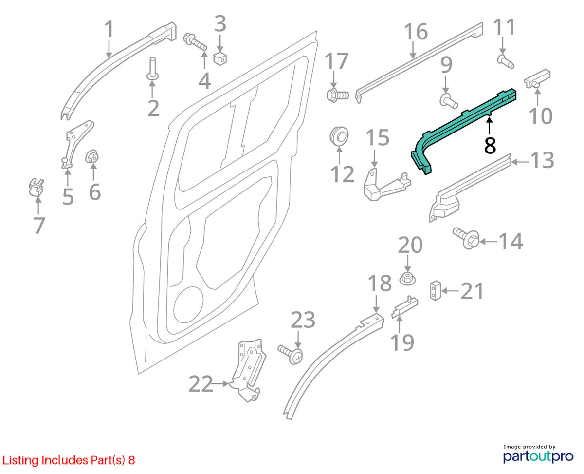 15-23 Ford Transit Connect Rear Right Slide Door Center Rail OEM DT1Z-1525004-P