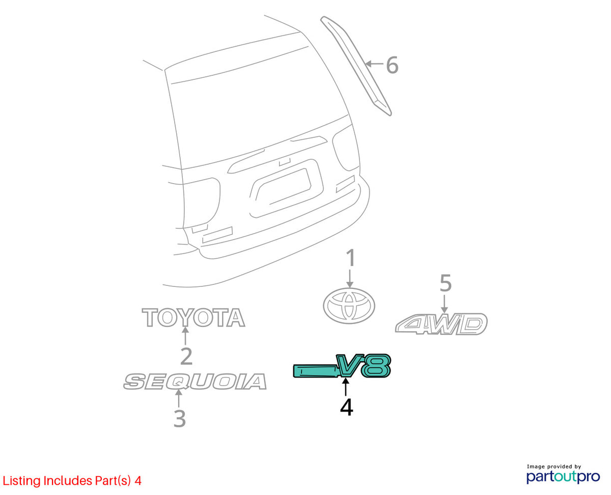 01-07 Toyota Sequoia Tailgate i-FORCE V8 Emblem Badge Decal Logo OEM 75443-34010