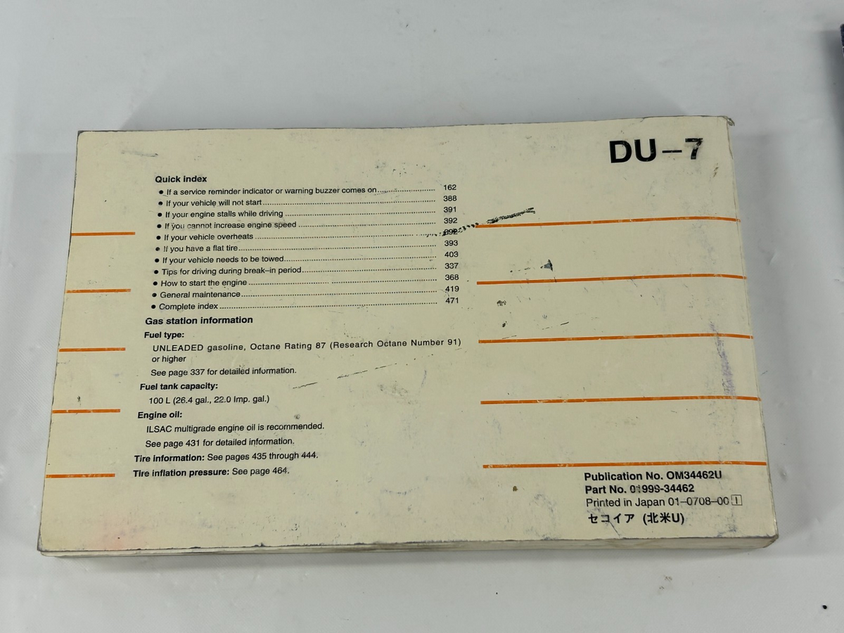 2007 Toyota Sequoia Owners Manual Scheduled Maintenance Guide OEM 01999-34462