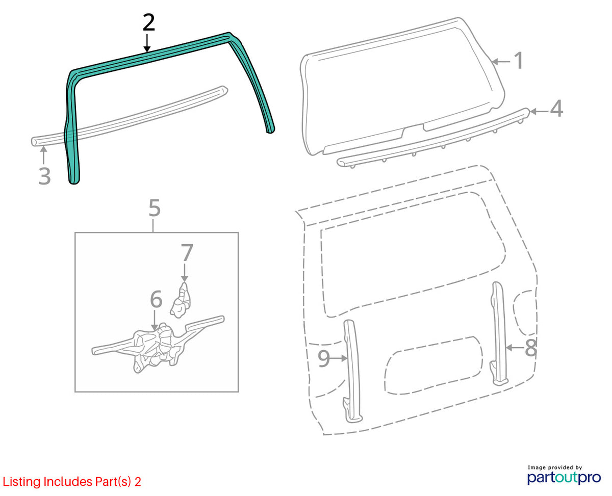 2001-2007 Toyota Sequoia Rear Liftgate Glass Run Channel Seal OEM 68275-0C010
